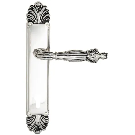 Дверная ручка Venezia \"OLIMPO\" CYL на планке PL87 натуральное серебро + черный