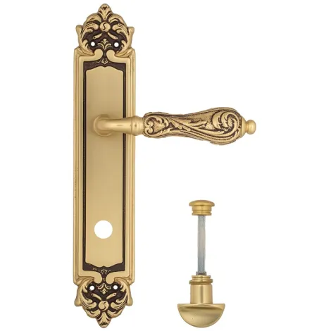 Дверная ручка Venezia \"MONTE CRISTO\" WC-2 на планке PL96 французское золото + коричневый