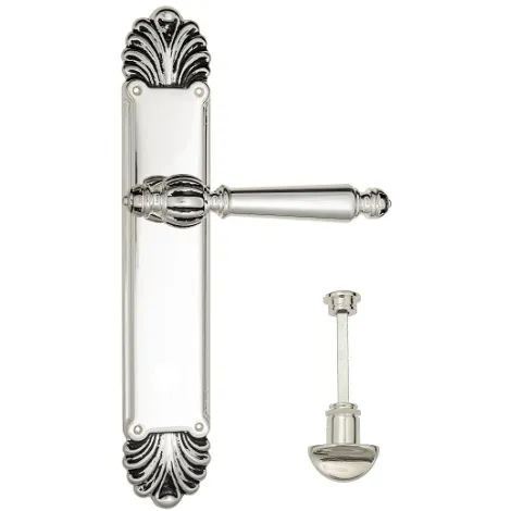 Дверная ручка Venezia \"PELLESTRINA\" WC-2 на планке PL87 натуральное серебро + черный