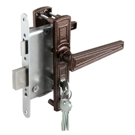 Замок врезной цилиндровый с защелкой в комплекте с ручкой Zenit ЗВ4-3.01 (медь), 4 кл.