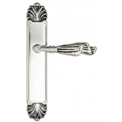 Дверная ручка Venezia \"OPERA\" CYL на планке PL87 натуральное серебро + черный