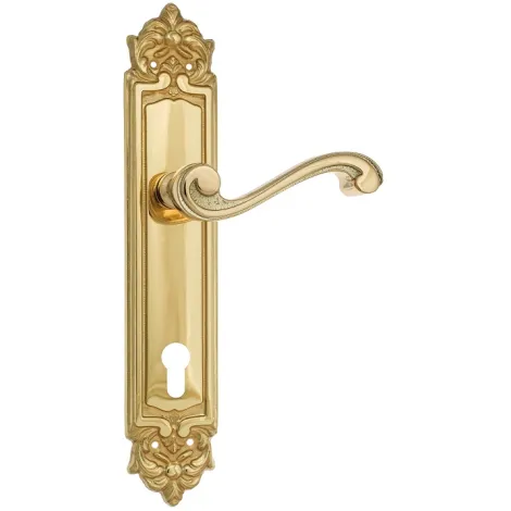 Дверная ручка Venezia \"VIVALDI\" CYL на планке PL96 полированная латунь
