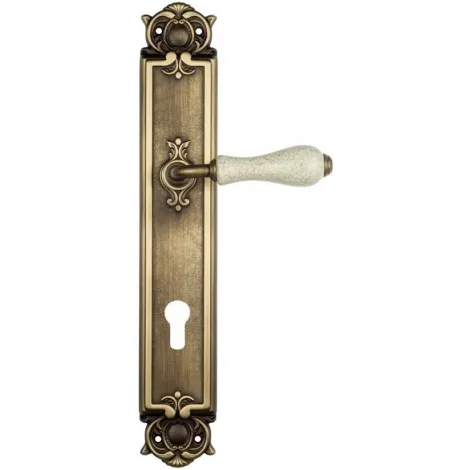 Дверная ручка Venezia \"COLOSSEO\" белая керамика паутинка CYL на планке PL97 матовая бронза