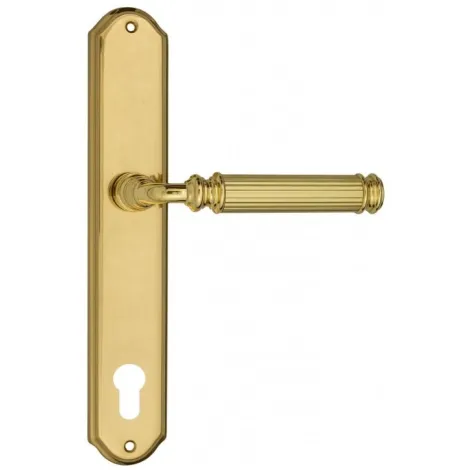 Дверная ручка Venezia \"MOSCA\" CYL на планке PL02 полированная латунь