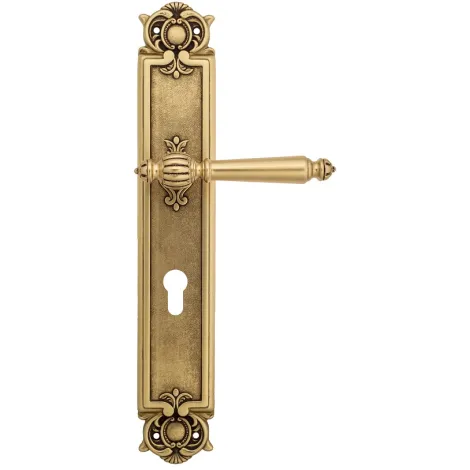 Дверная ручка Venezia \"PELLESTRINA\" CYL на планке PL97 французское золото + коричневый