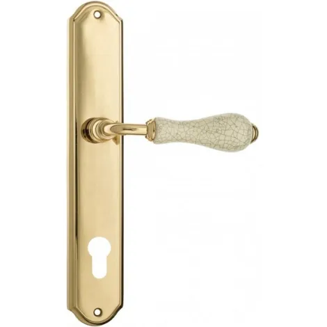 Дверная ручка Venezia \"COLOSSEO\" белая керамика паутинка CYL на планке PL02 полированная латунь