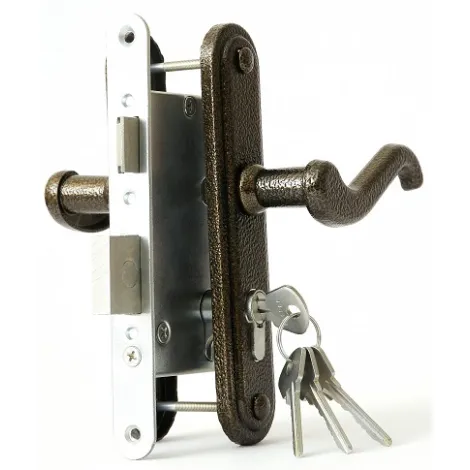 Замок врезной Zenit цилиндровый с защёлкой в комплекте с ручкой ЗВ4-3.02 (бронза), 4 кл.