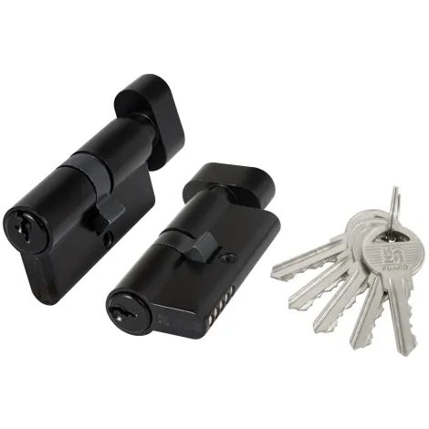 Цилиндровый Fuaro механизм (100 ZM/70) 1000ZMKnob70(30+10+30) BL черный, 5 кл. с вертушкой