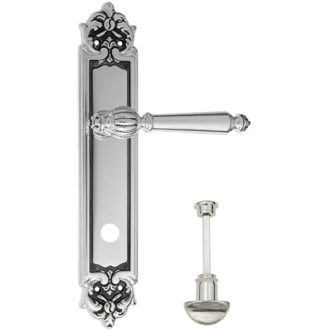 Дверная ручка Venezia \"PELLESTRINA\" WC-2 на планке PL96 натуральное серебро + черный