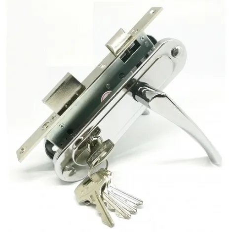 Замок врезной Zenit цилиндровый с защёлкой в комплекте с ручкой ЗВ7-70.4 (хром), 5 кл.