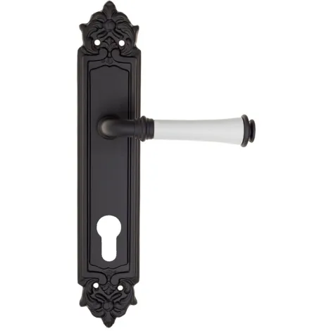 Дверная ручка на планке Fratelli Cattini \"GRACIA CERAMICA BIANCO\" CYL PL96-NM матовый черный