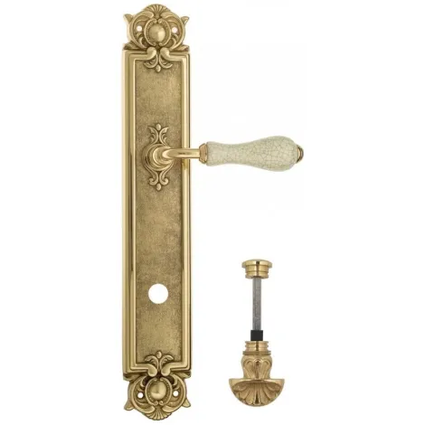 Дверная ручка Venezia \"COLOSSEO\" белая керамика паутинка WC-4 на планке PL97 полированная латунь