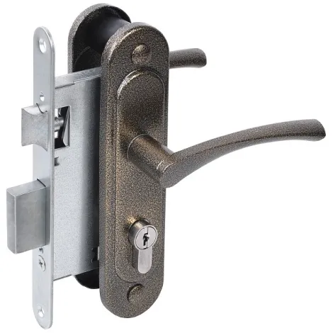 Замок врезной цилиндровый с защёлкой в комплекте с ручкой Absolyute ЗВ4-3/07 (бронза антик), 4 кл.