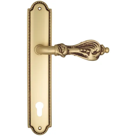 Дверная ручка Venezia \"FLORENCE\" CYL на планке PL98 французское золото + коричневый