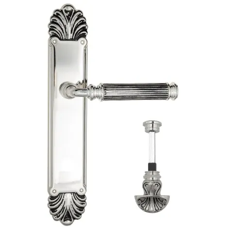 Дверная ручка Venezia \"MOSCA\" WC-4 на планке PL87 натуральное серебро + черный