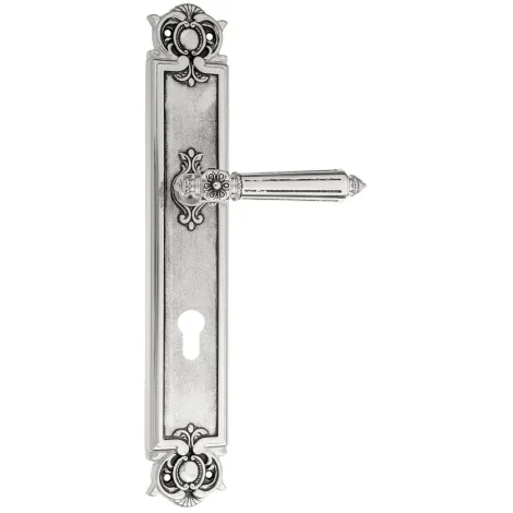 Дверная ручка Venezia \"CASTELLO\" CYL на планке PL97 натуральное серебро + черный