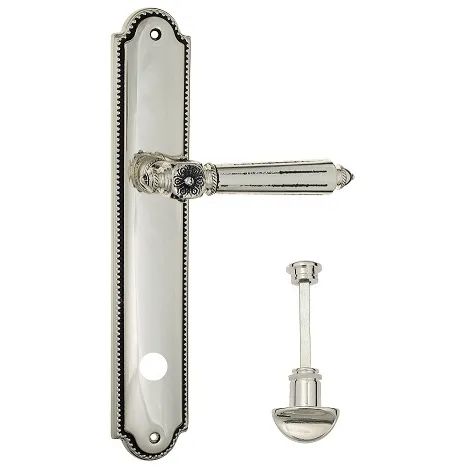 Дверная ручка Venezia \"CASTELLO\" WC-2 на планке PL98 натуральное серебро + черный