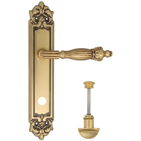 Дверная ручка Venezia \"OLIMPO\" WC-2 на планке PL96 французское золото + коричневый