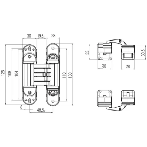 Петля скрытая универсальная асимметричная KUBICA HYBRID 6360 38 матовый никель (60 kg)