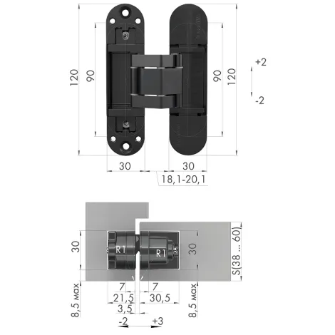 Петля скрытой установки Armadillo U3D3300.TG SC матовый хром