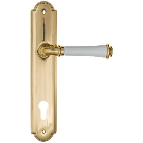 Дверная ручка на планке Fratelli Cattini \"GRACIA CERAMICA BIANCO\" CYL PL257-OLV полированная латунь