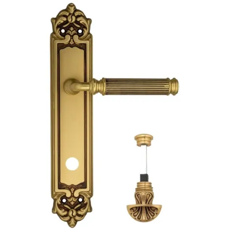 Дверная ручка Venezia \"MOSCA\" WC-4 на планке PL96 французское золото + коричневый