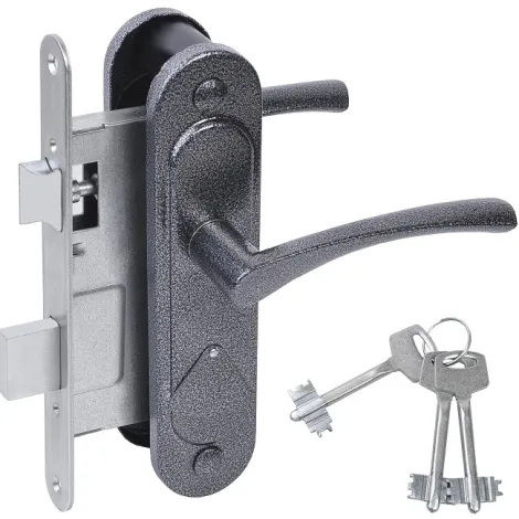 Замок врезной сувальдный с защёлкой в комплекте с ручкой Absolyute ЗВ9.2-07 (серебро антик), 3 кл.