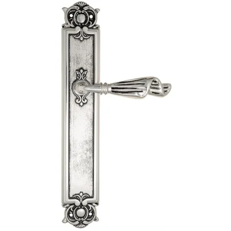 Дверная ручка Venezia \"OPERA\" на планке PL97 натуральное серебро + черный