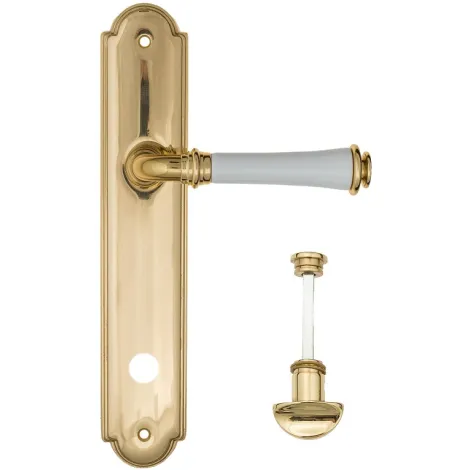 Дверная ручка на планке Fratelli Cattini \"GRACIA CERAMICA BIANCO\" WC-2 PL257-OLV полированная латунь