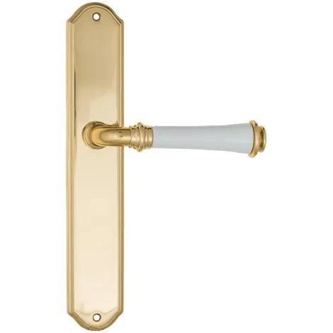Дверная ручка на планке Fratelli Cattini \"GRACIA CERAMICA BIANCO\" PL02-OLV полированная латунь
