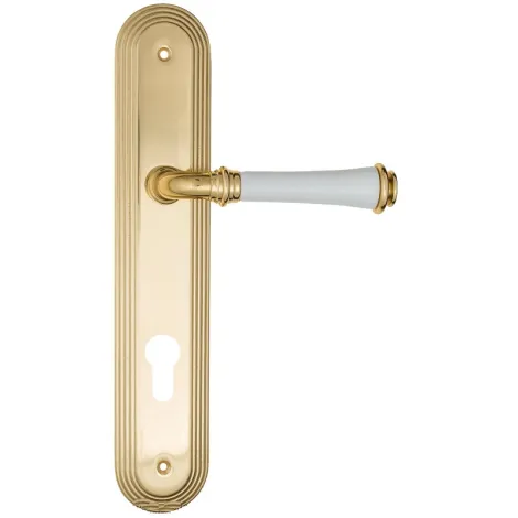 Дверная ручка на планке Fratelli Cattini \"GRACIA CERAMICA BIANCO\" CYL PL288-OLV полированная латунь