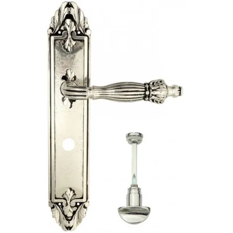 Дверная ручка Venezia \"OLIMPO\" WC-2 на планке PL90 натуральное серебро + черный