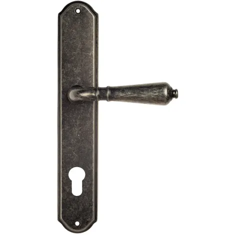 Дверная ручка Venezia \"VIGNOLE\" CYL на планке PL02 античное серебро