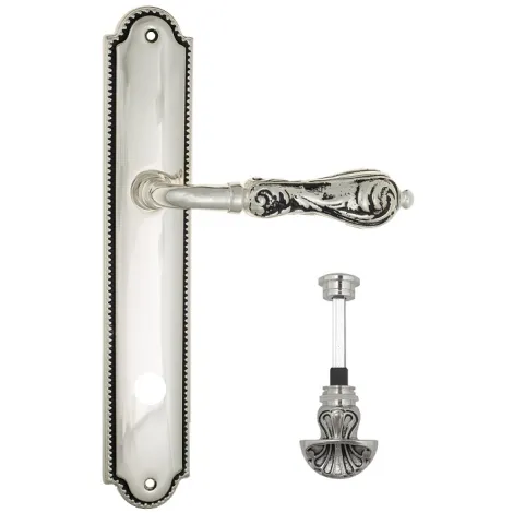 Дверная ручка Venezia \"MONTE CRISTO\" WC-4 на планке PL98 натуральное серебро + черный