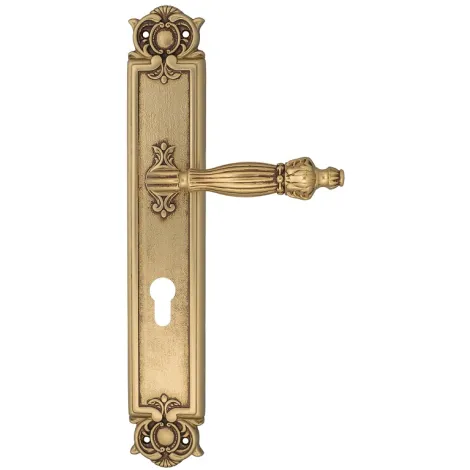 Дверная ручка Venezia \"OLIMPO\" CYL на планке PL97 французское золото + коричневый