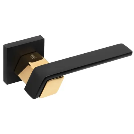 Дверная ручка на квадратном основании FANTOM \"Симона\" MB/Gold черный/золото