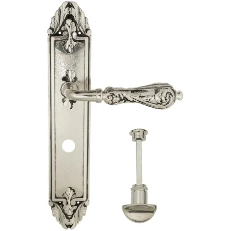 Дверная ручка Venezia \"MONTE CRISTO\" WC-2 на планке PL90 натуральное серебро + черный