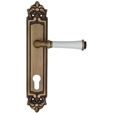 Дверная ручка на планке Fratelli Cattini \"GRACIA CERAMICA BIANCO\" CYL PL96-BY матовая бронза