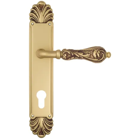 Дверная ручка Venezia \"MONTE CRISTO\" CYL на планке PL87 французское золото + коричневый