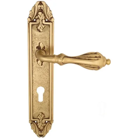 Дверная ручка Venezia \"ANAFESTO\" CYL на планке PL90 французское золото + коричневый