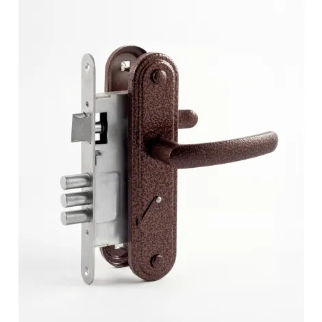 Замок врезной сувальдный с защелкой в комплекте с ручкой Omega ЗВ9.1-02 медь, 3 кл.