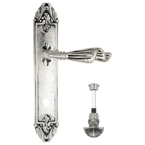 Дверная ручка Venezia \"OPERA\" WC-4 на планке PL90 натуральное серебро + черный