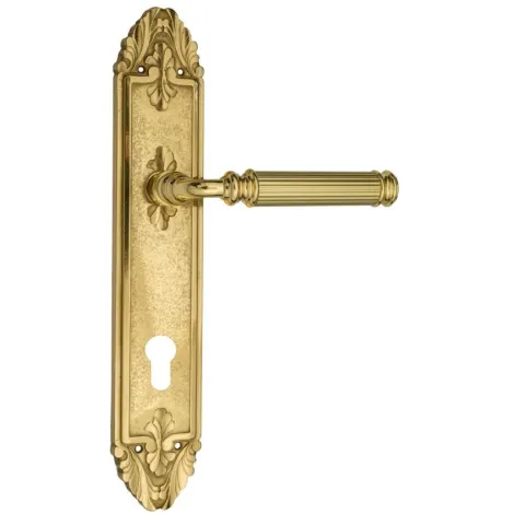 Дверная ручка Venezia \"MOSCA\" CYL на планке PL90 полированная латунь