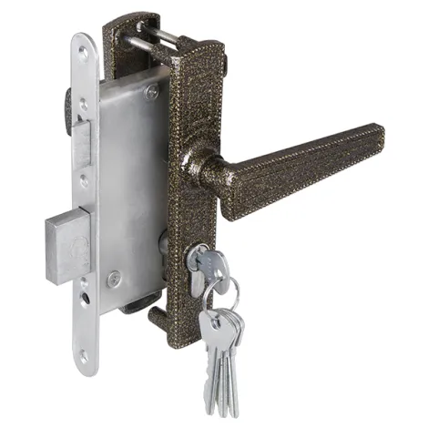 Замок врезной цилиндровый с защелкой в комплекте с ручкой Zenit ЗВ4-3.01 (бронза), 4 кл.