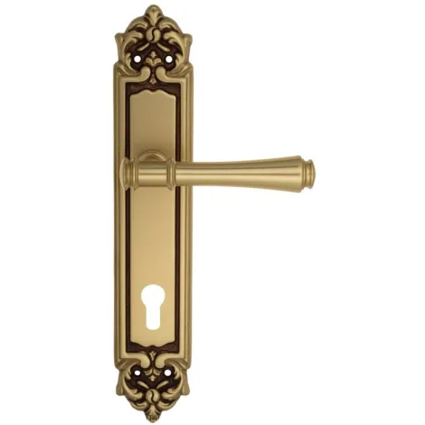 Дверная ручка Venezia \"CALLISTO\" CYL на планке PL96 французское золото + коричневый