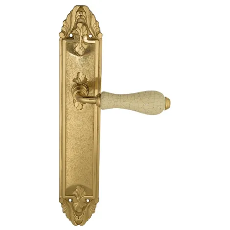 Дверная ручка Venezia \"COLOSSEO\" белая керамика паутинка на планке PL90 полированная латунь