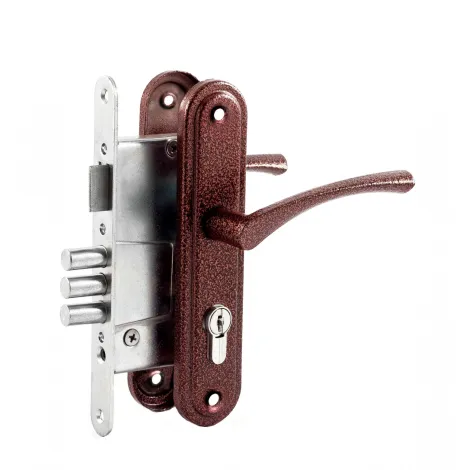 Замок врезной цилиндровый с защелкой в комплекте с ручкой Omega ЗВ4.2-01 (медь), 3 кл.