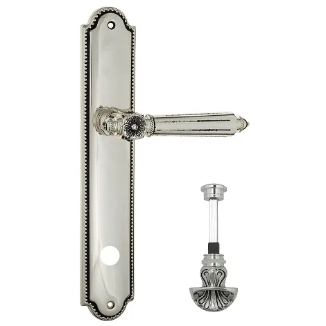 Дверная ручка Venezia \"CASTELLO\" WC-4 на планке PL98 натуральное серебро + черный