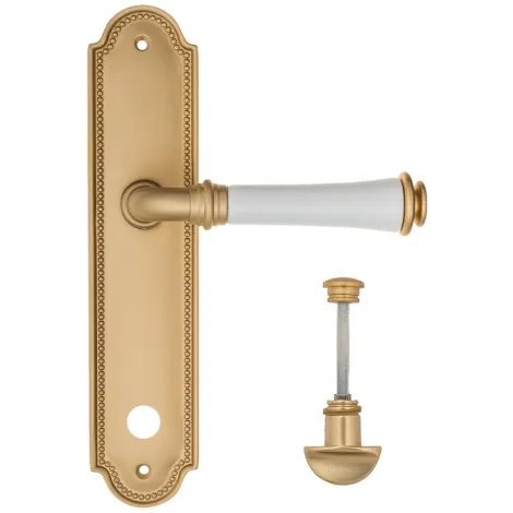 Дверная ручка на планке Fratelli Cattini \"GRACIA CERAMICA BIANCO\" WC-2 PL248-BS матовая латунь