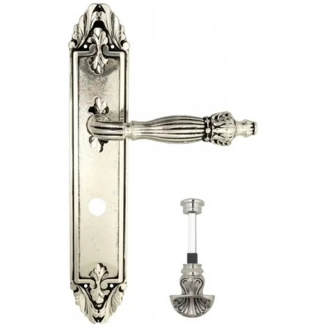 Дверная ручка Venezia \"OLIMPO\" WC-4 на планке PL90 натуральное серебро + черный